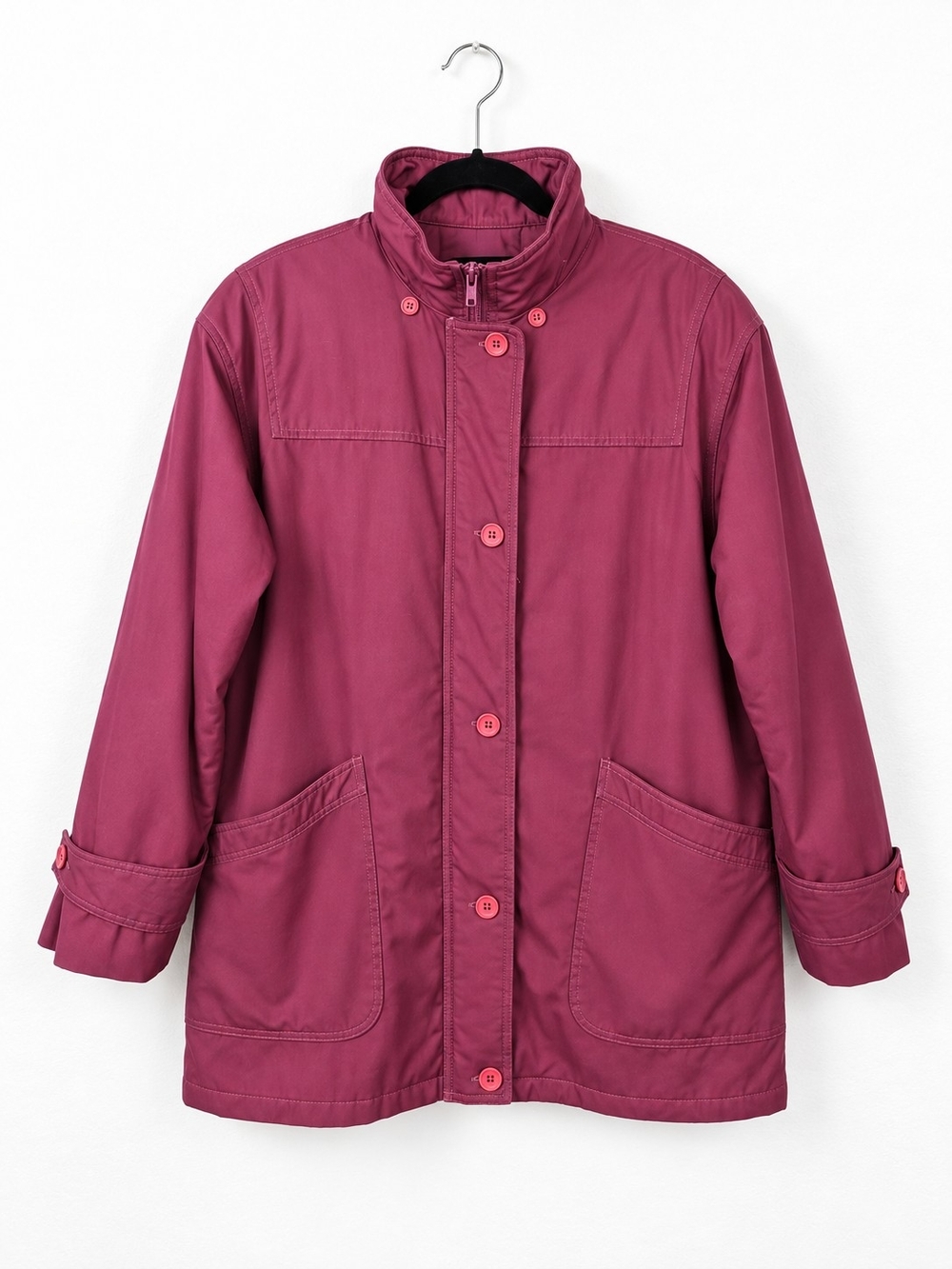 Vintage 80s London Fog Raspberry Pink Quilted Utility Coat Jacket Size 12